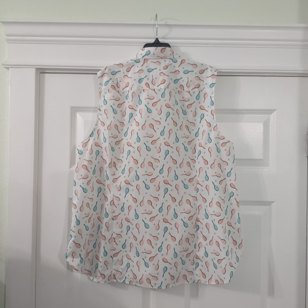 Lands' End Tennis Racket Print No Iron Supima Blouse - Picture 4 of 8